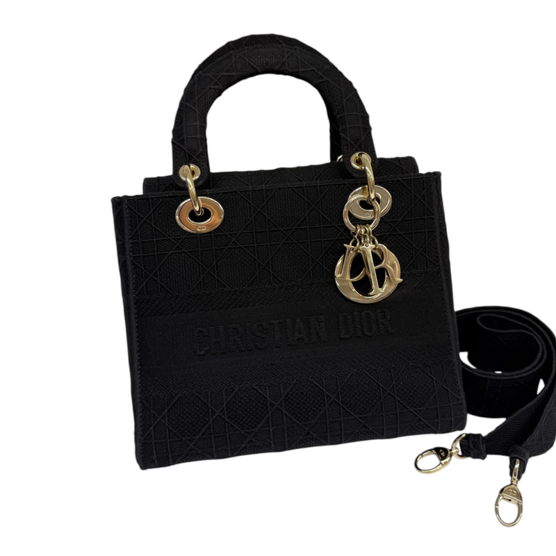 Lady D-Lite Medium Canvas Cannage Black GHW