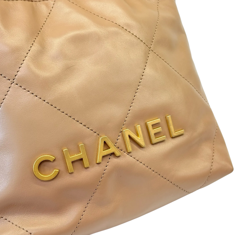 22 Mini Shiny Calfskin Quilted Beige GHW