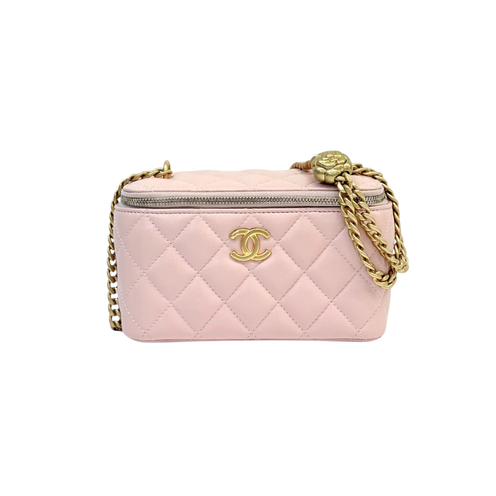 Vanity Case With Chain Sweet Camellia Small Lambskin Pink GHW