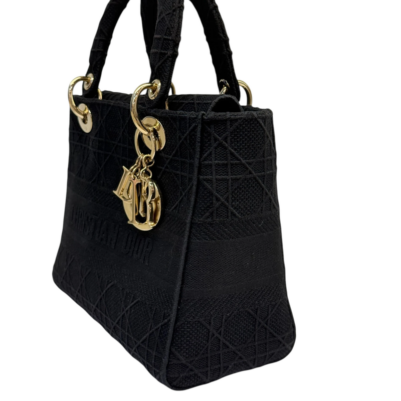 Lady D-Lite Medium Canvas Cannage Black GHW