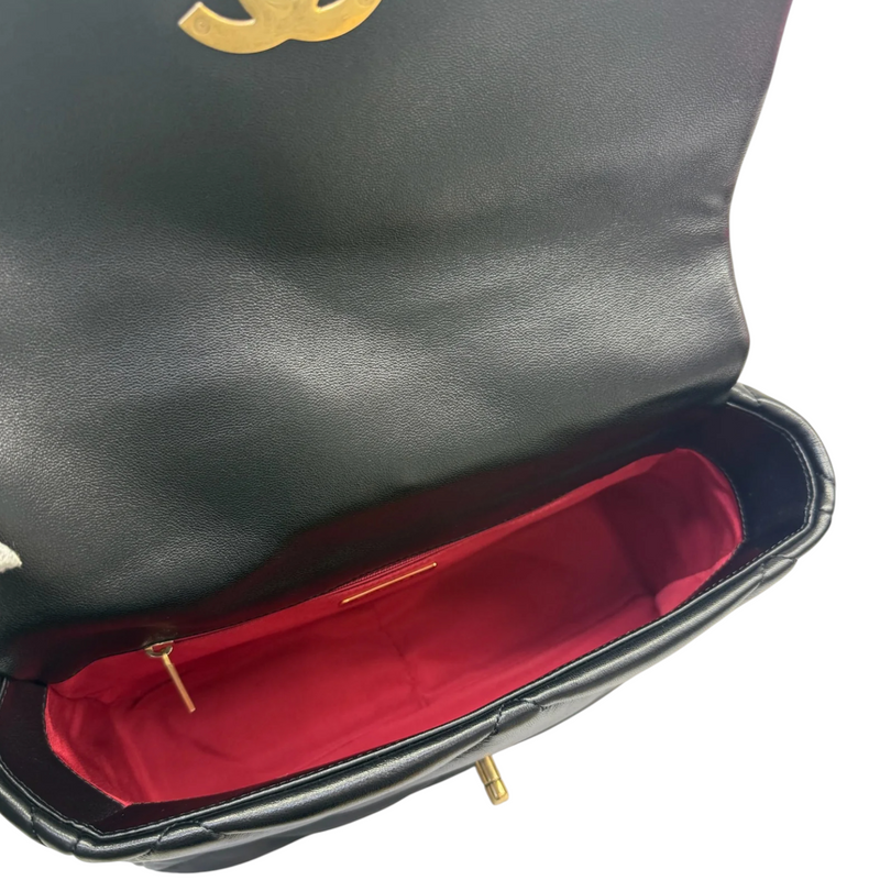 19 Flap Medium Lambskin Quilted Black MHW