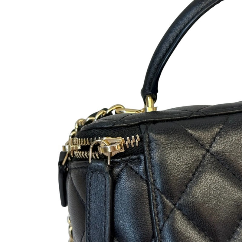 Top Handle Vanity Case Small Lambskin Black LGHW