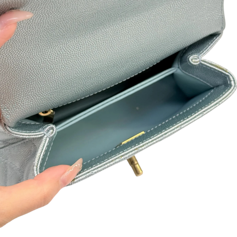 Coco Handle Flap Extra Mini Iridescent Caviar Light Blue GHW