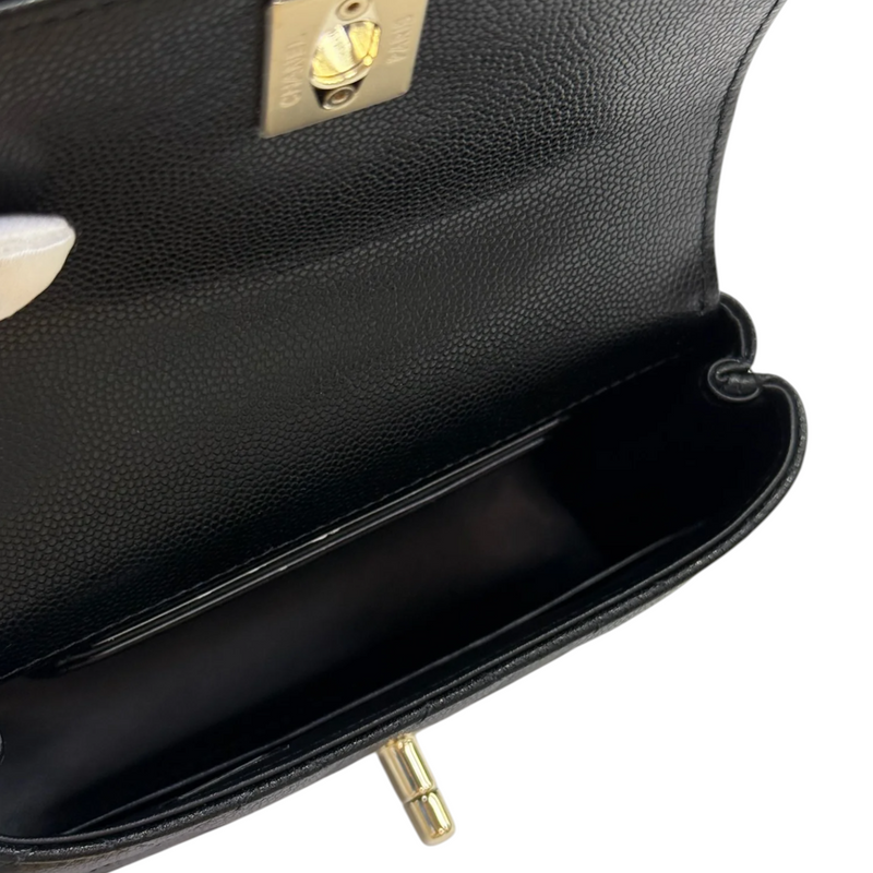 Coco Handle Clutch With Chain Caviar Quilted Black GHW