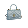 Coco Handle Flap Extra Mini Iridescent Caviar Light Blue GHW