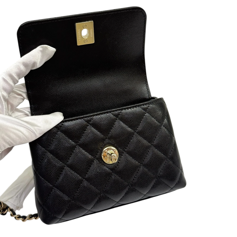 Coco Handle Clutch With Chain Caviar Quilted Black GHW