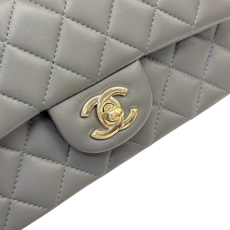 Top Handle Rectangular Flap Mini Lambskin Grey GHW
