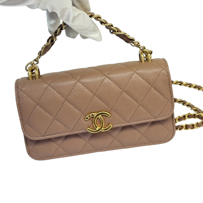 Wallet on Chain WOC Caviar Quilted Dark Beige GHW