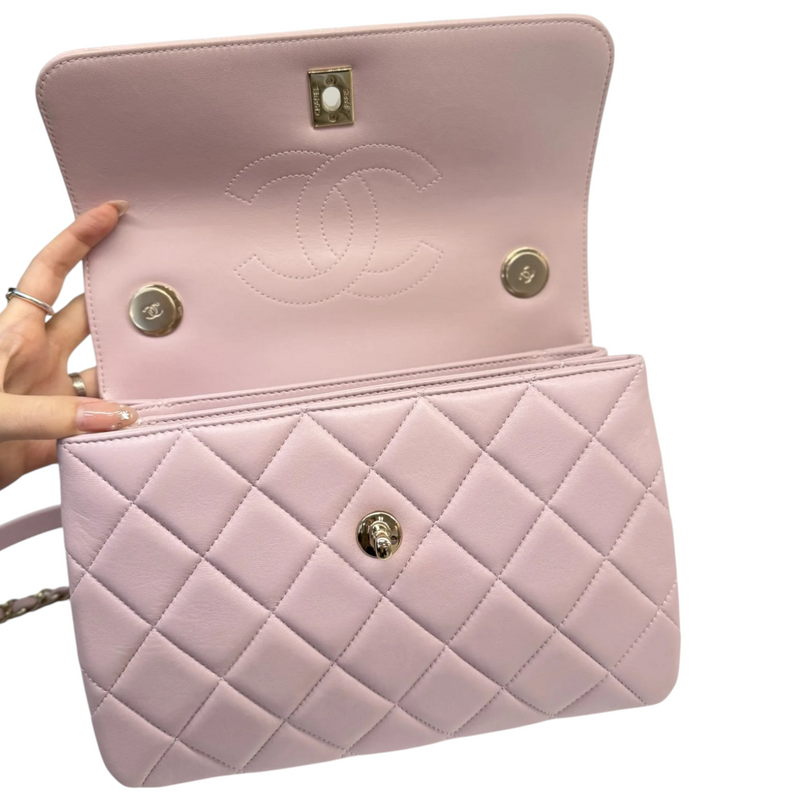 Trendy CC Flap Top Handle Lambskin Light Purple LGHW