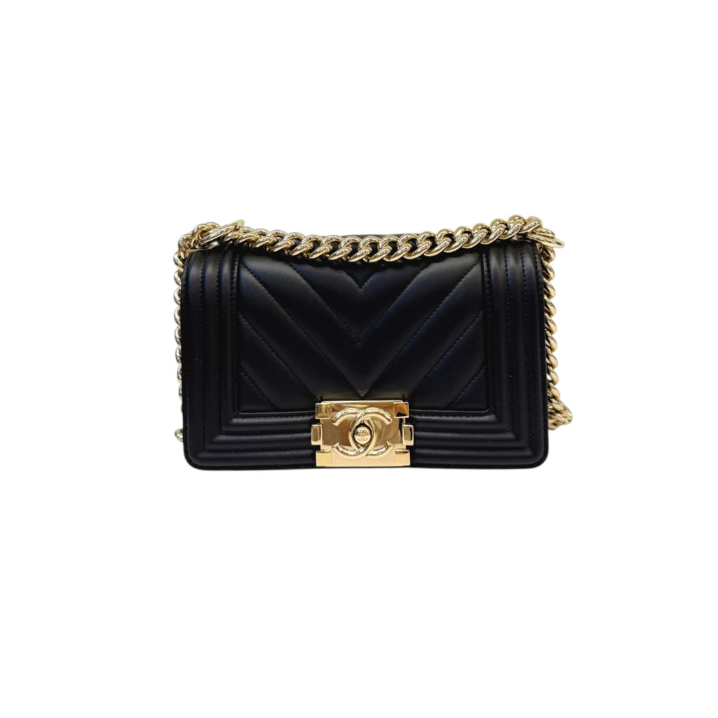 Boy Flap Small Calfskin Chevron Quilted Black GHW