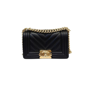 Boy Flap Small Calfskin Chevron Quilted Black GHW