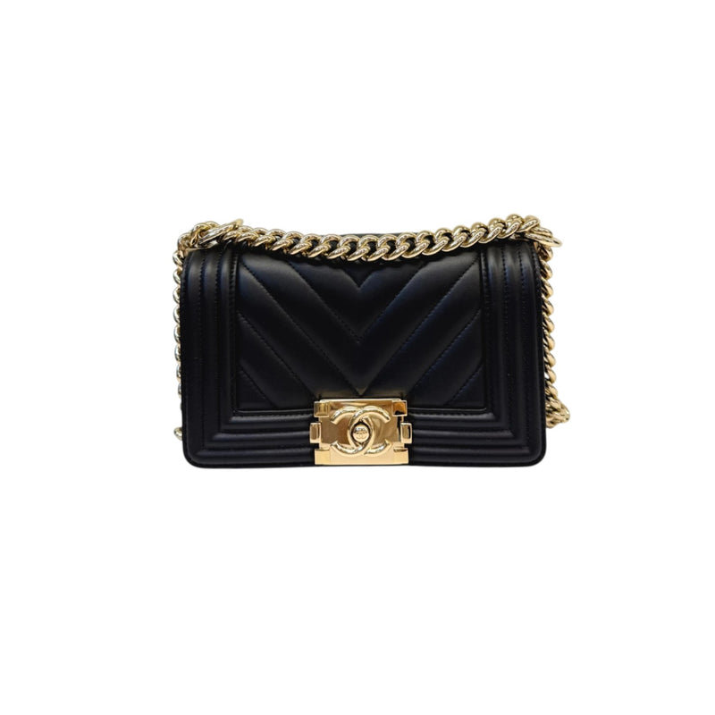 Boy Flap Small Calfskin Chevron Quilted Black GHW