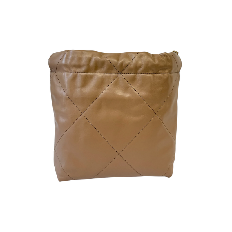 22 Mini Shiny Calfskin Quilted Beige GHW