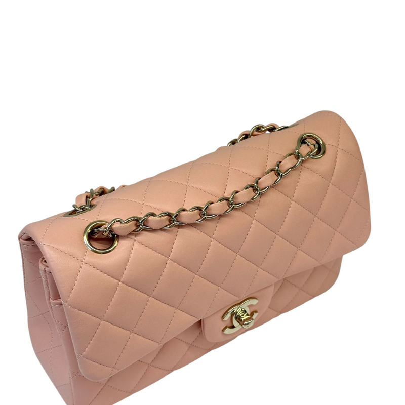 Classic Double Flap Small Lambskin Light Orange GHW
