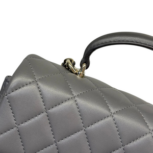 Top Handle Rectangular Flap Mini Lambskin Grey GHW