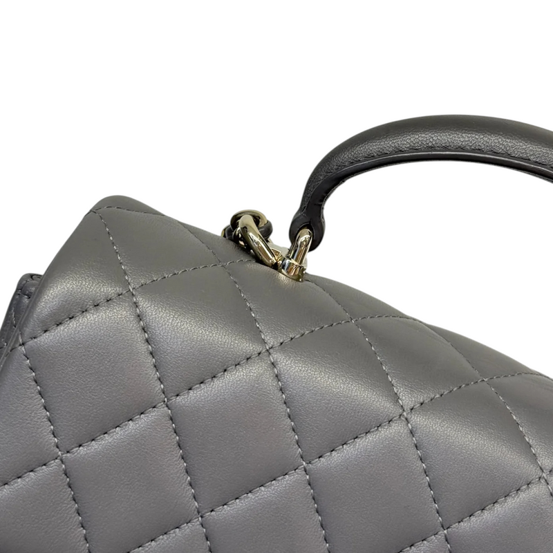 Top Handle Rectangular Flap Mini Lambskin Grey GHW