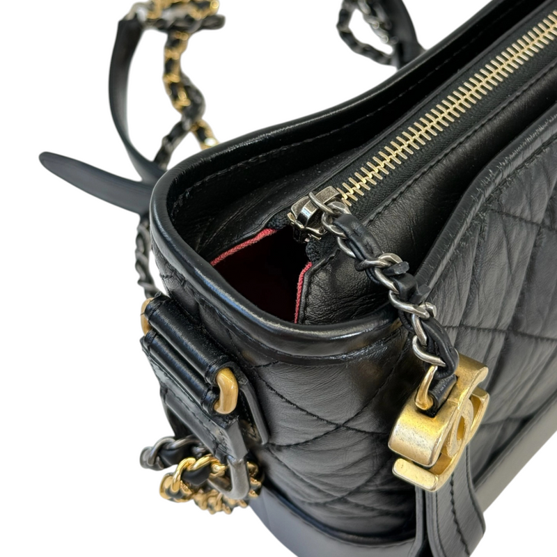 Gabrielle Hobo Small Aged Calfskin Quilted Black MHW