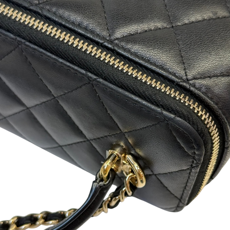 Top Handle Vanity Case Small Lambskin Black LGHW