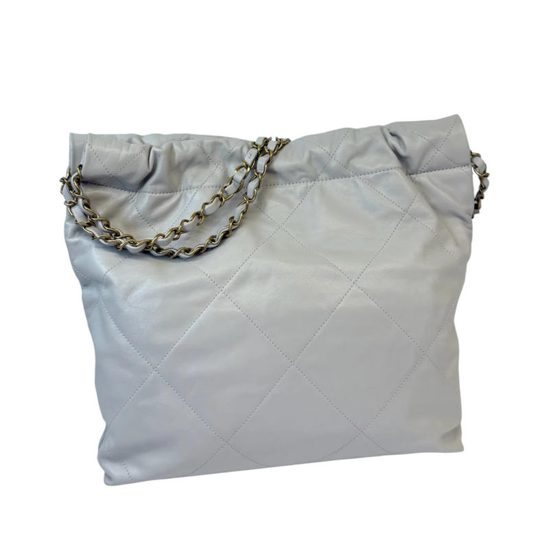 Small Shiny Calfskin Quilted Light Grey GHW