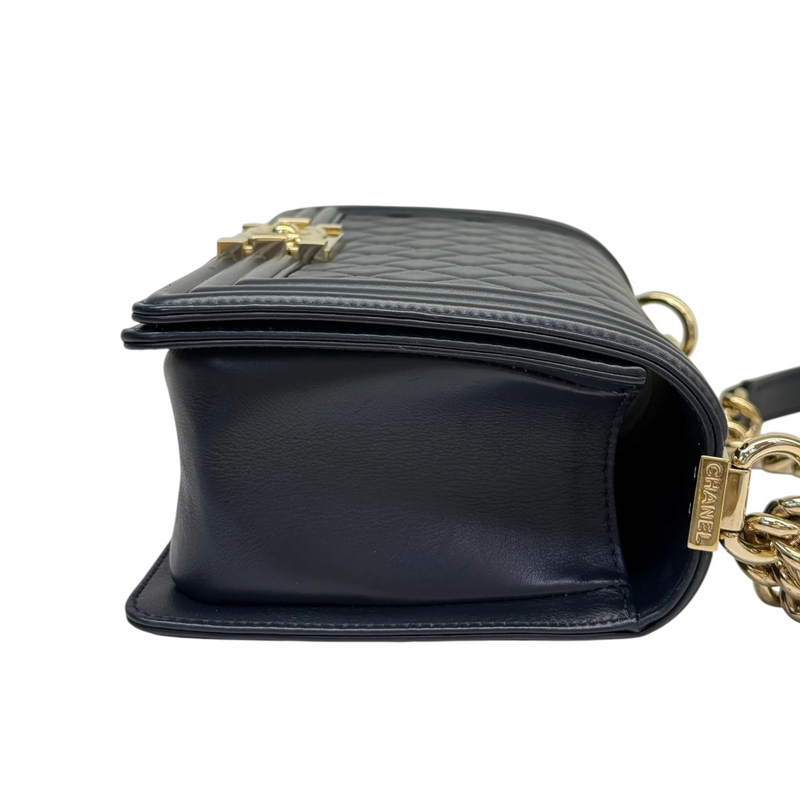 Boy Flap Medium Lambskin Quilted Dark Blue GHW