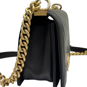 Boy Flap Medium Calfskin Chevron Quilted Black GHW