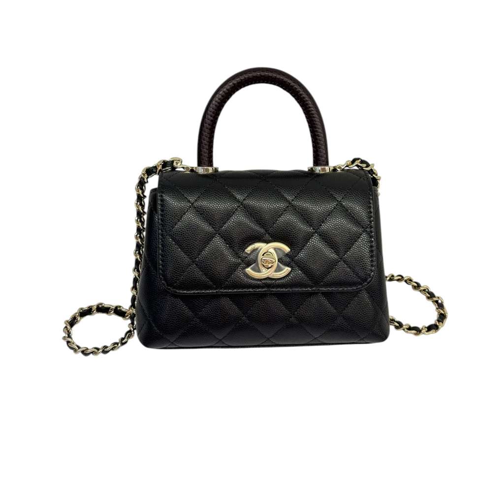 Coco Handle Clutch With Chain Caviar Quilted Black GHW