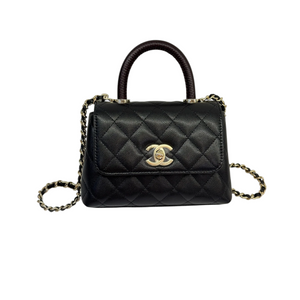 Coco Handle Clutch With Chain Caviar Quilted Black GHW