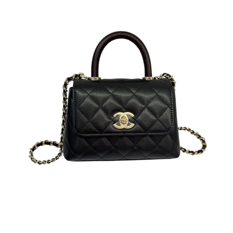 Coco Handle Clutch With Chain Caviar Quilted Black GHW