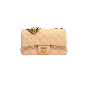 Single Flap with Flower Lock Small Lambskin Nude Pink GHW