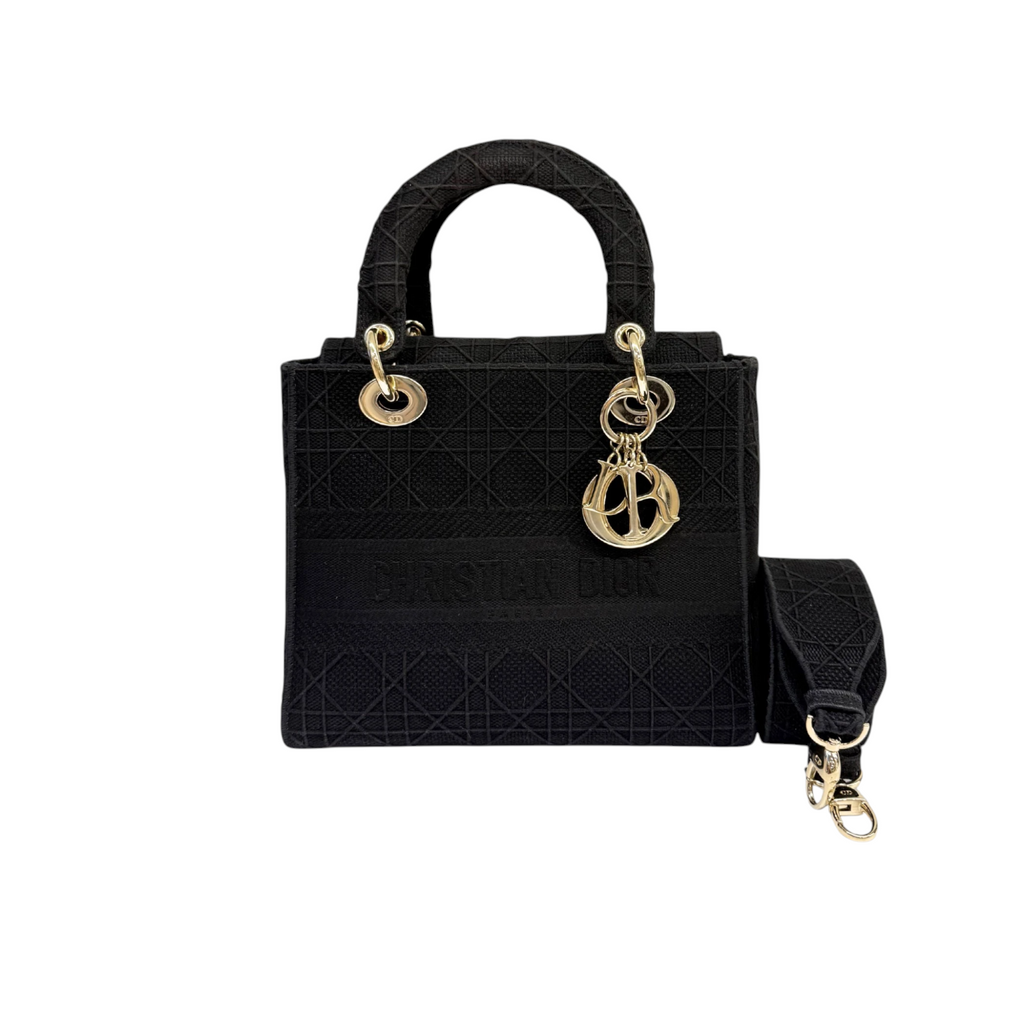 Lady D-Lite Medium Canvas Cannage Black GHW