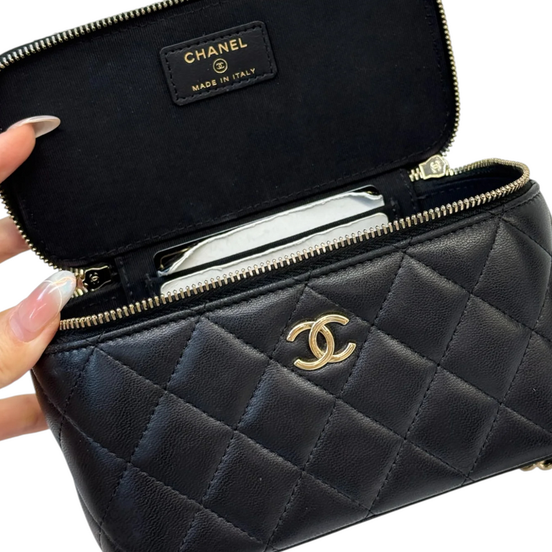 Top Handle Vanity Case Small Lambskin Black LGHW