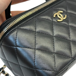 Top Handle Vanity Case Small Lambskin Black LGHW