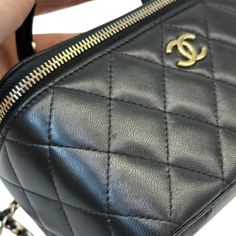 Top Handle Vanity Case Small Lambskin Black LGHW
