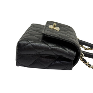 Coco Handle Clutch With Chain Caviar Quilted Black GHW