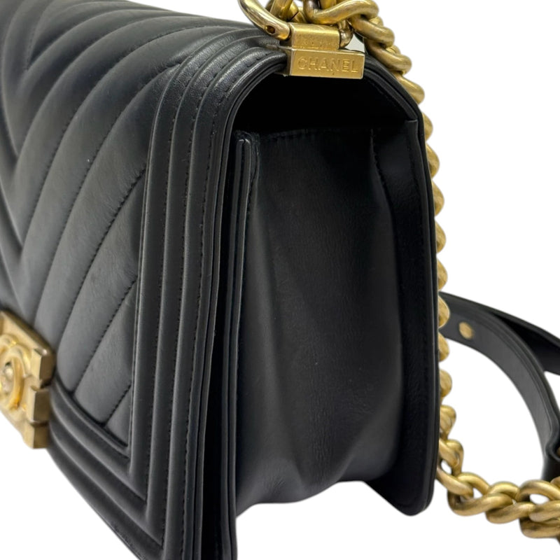 Boy Flap Medium Calfskin Chevron Quilted Black GHW