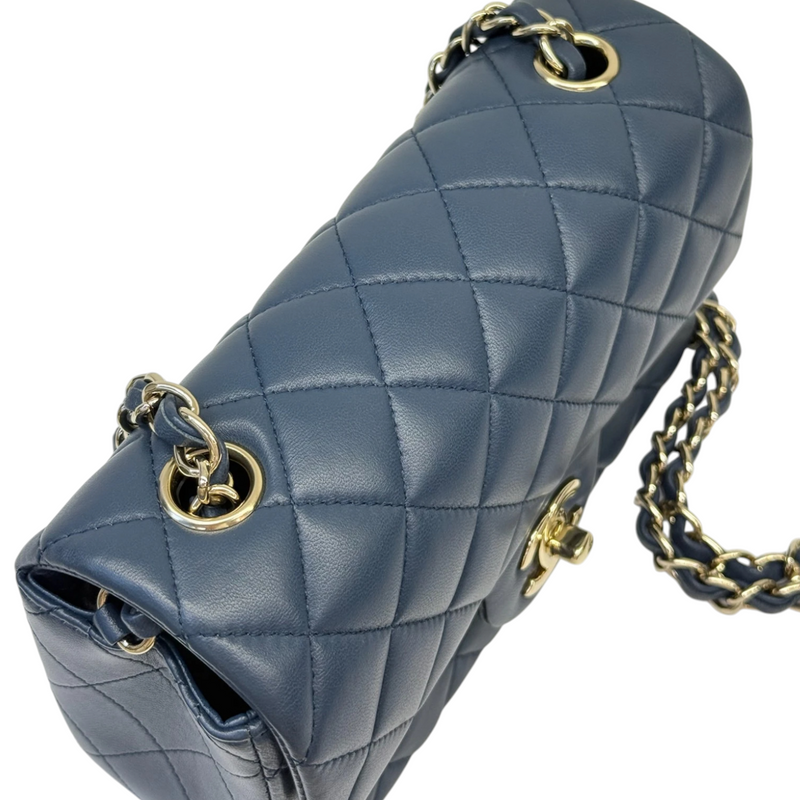 Rectangular Flap Mini Lambskin Quilted Blue LGHW