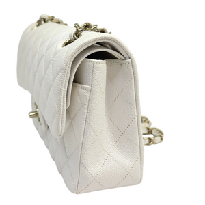 Classic Double Flap Small Caviar Quilted White GHW