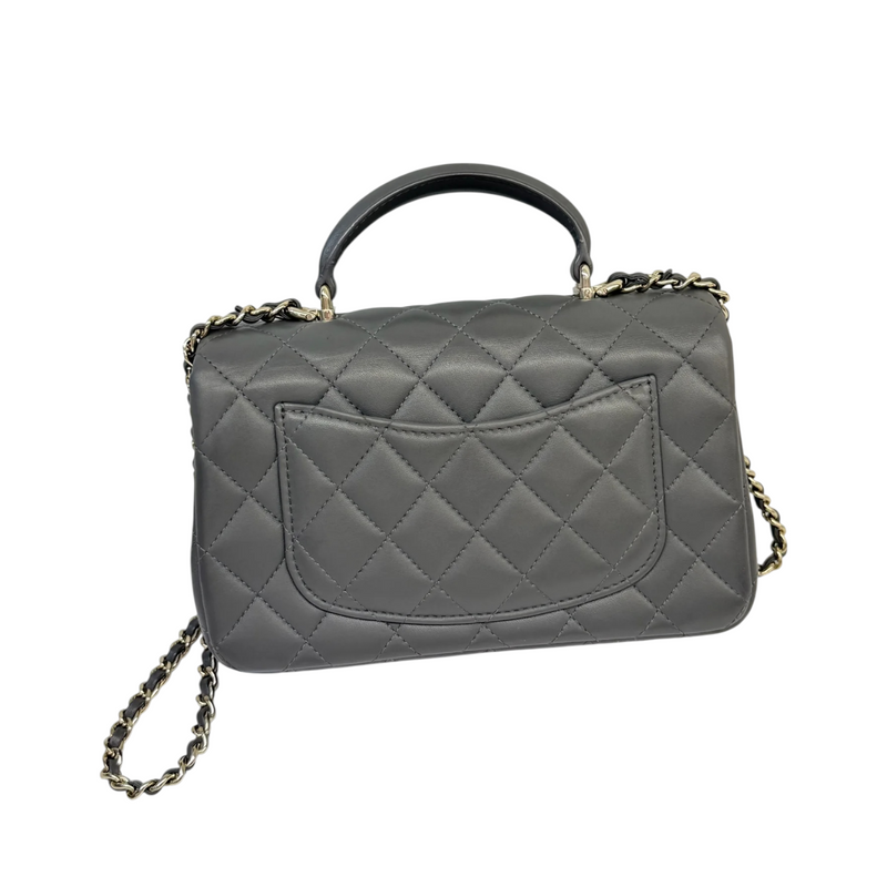 Top Handle Rectangular Flap Mini Lambskin Grey GHW