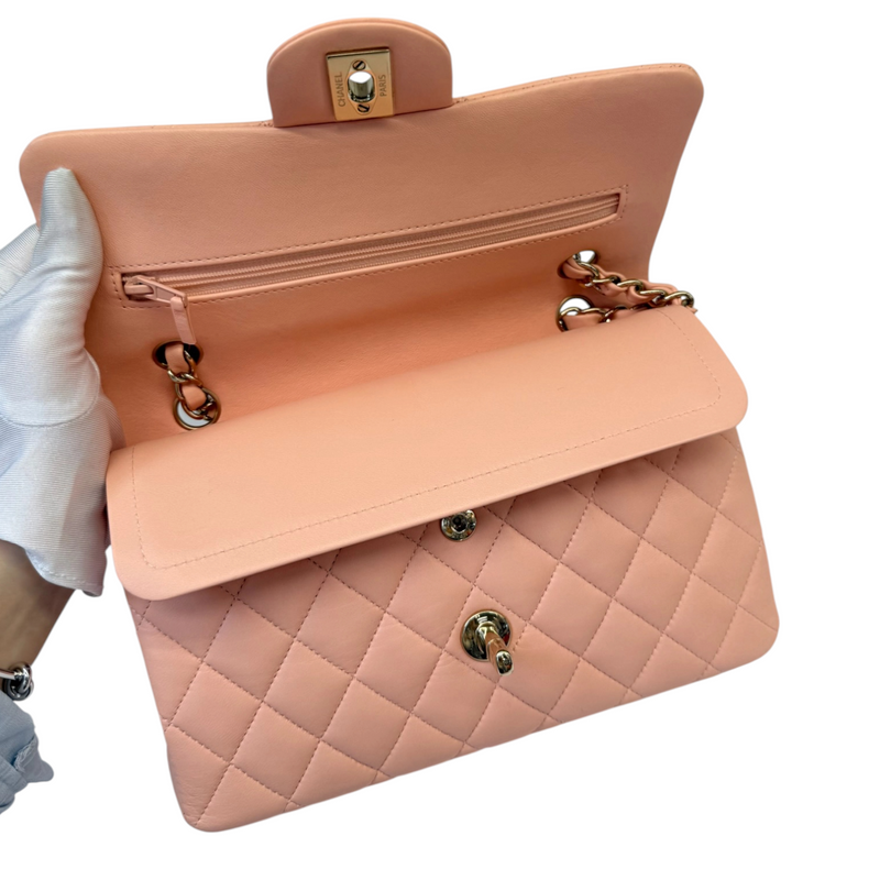 Classic Double Flap Small Lambskin Light Orange GHW