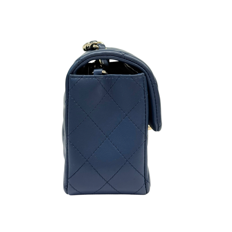 Rectangular Flap Mini Lambskin Quilted Blue LGHW