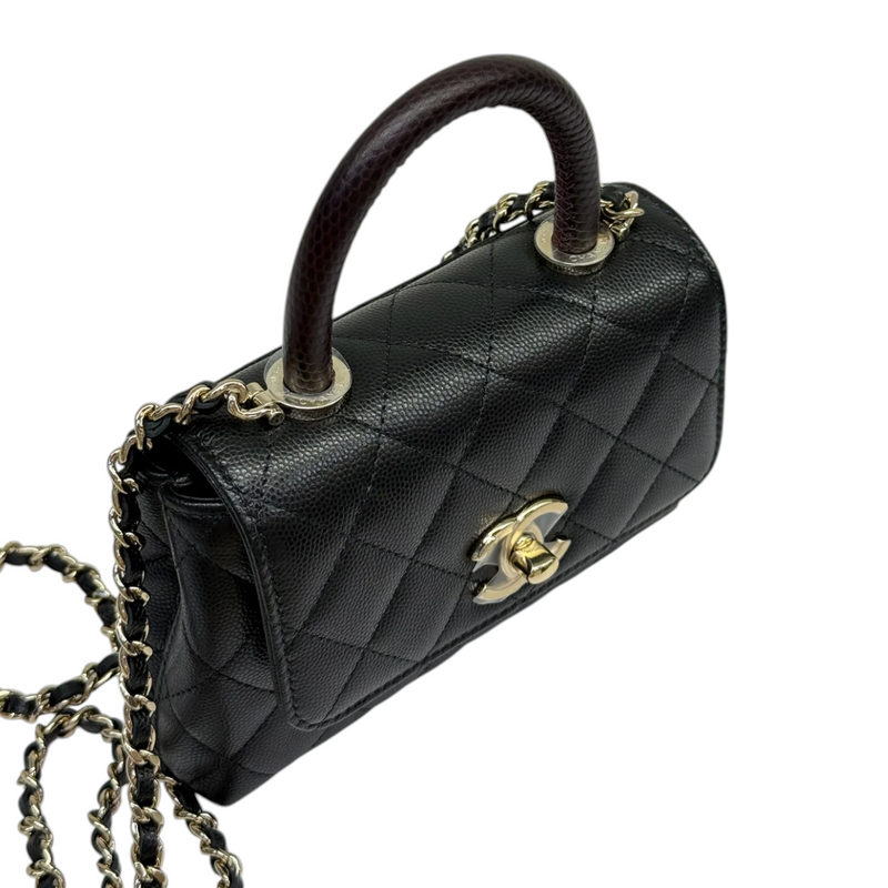 Coco Handle Clutch With Chain Caviar Quilted Black GHW