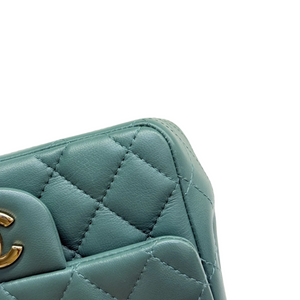 Square Flap Mini Lambskin Quilted Green LGHW