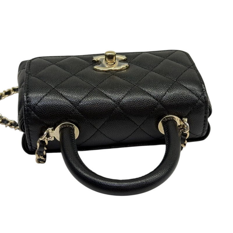 Coco Handle Clutch With Chain Caviar Quilted Black GHW