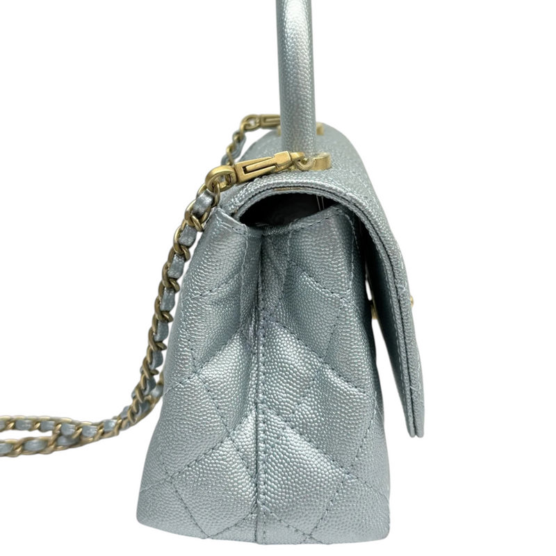 Coco Handle Flap Extra Mini Iridescent Caviar Light Blue GHW