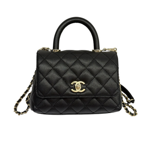 Coco Handle Clutch With Chain Mini Caviar Black GHW