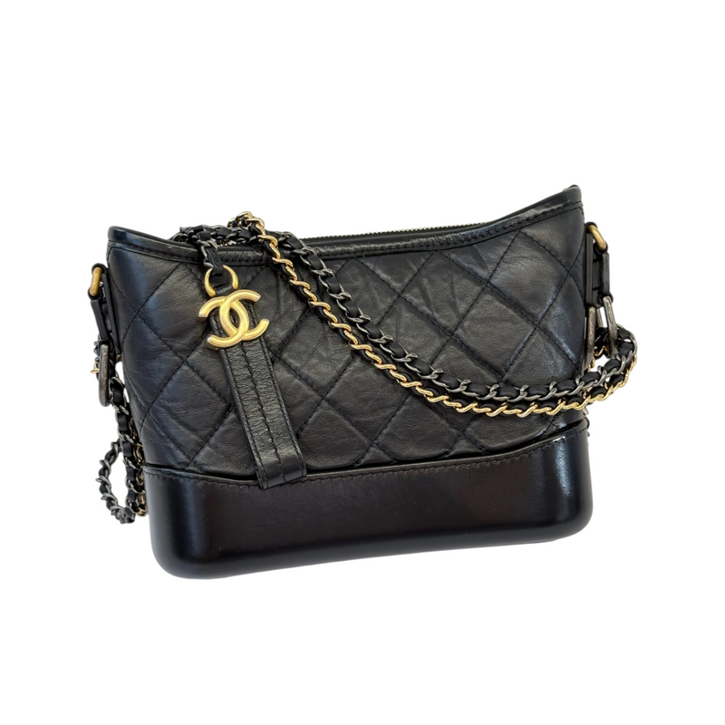 Gabrielle Hobo Small Aged Calfskin Quilted Black MHW