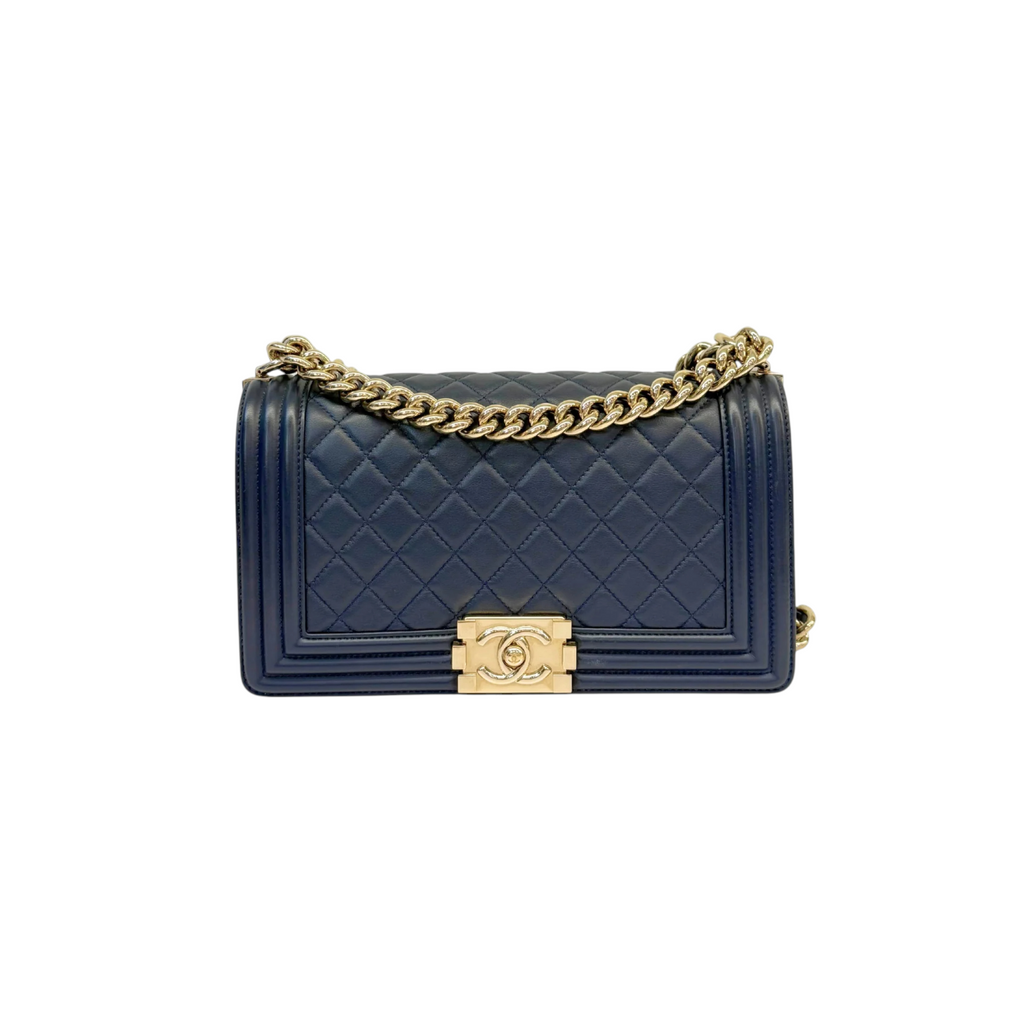 Boy Flap Medium Lambskin Quilted Dark Blue GHW