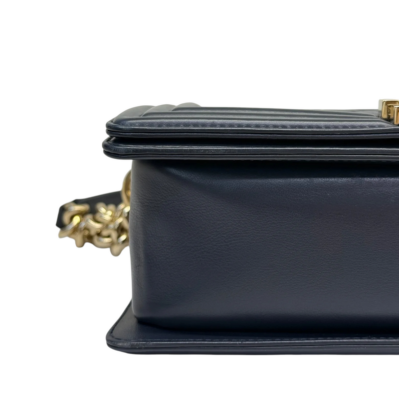Boy Flap Medium Lambskin Quilted Dark Blue GHW