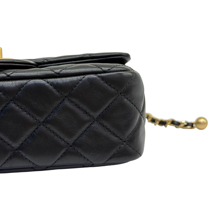 Rectangular Pearl Crush Flap Lambskin Quilted Black GHW