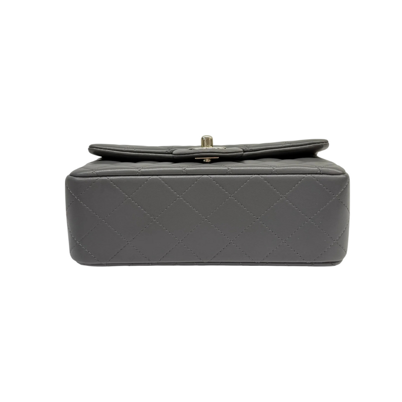 Top Handle Rectangular Flap Mini Lambskin Grey GHW